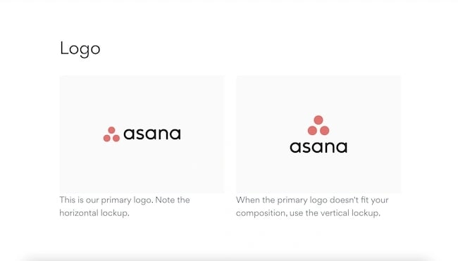 exemplos de uso de logotipo nas diretrizes da marca asana