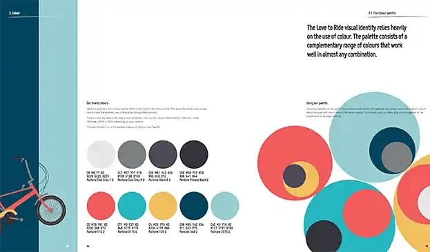 Farbpalette für Love to Ride mit neun coolen Farben in kreisförmigen Symbolen