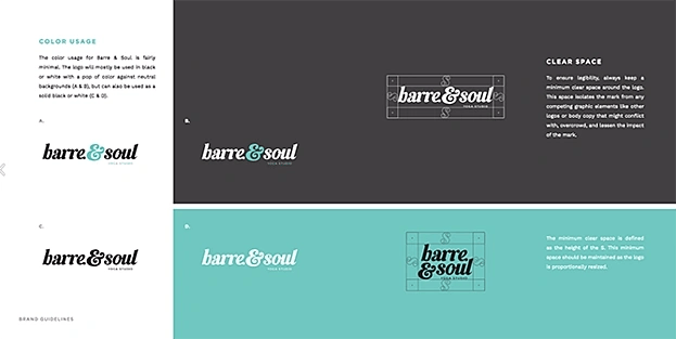 guia de estilo da marca barre & soul, imagens do logotipo e paleta de cores