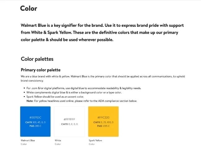 Linee guida sui colori del marchio Walmart