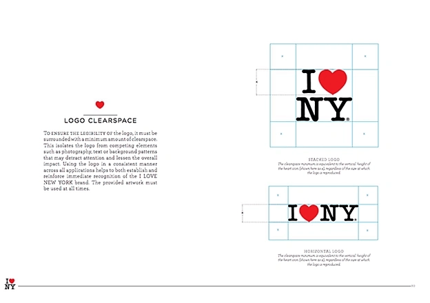 Guia de estilo da marca I Love New York com logotipo e linhas de grade