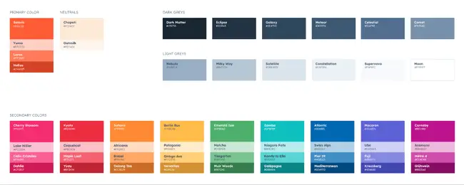 guida allo stile del branding: tavolozza dei colori