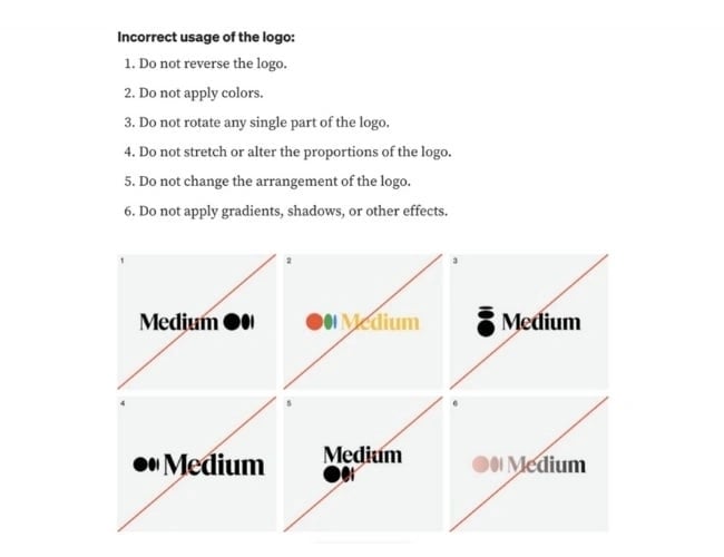 ejemplos de uso incorrecto del logotipo de Medium