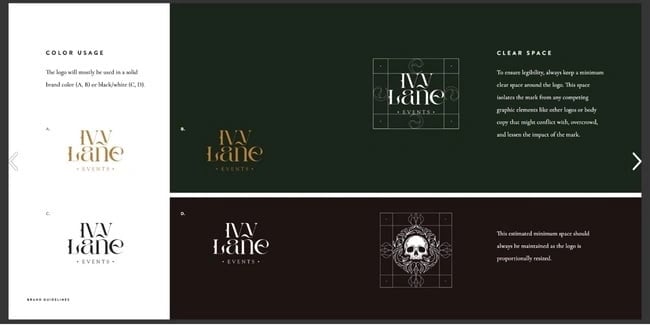 Pautas para el uso del color y el logotipo de los eventos de Ivy Lane