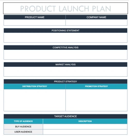 plantilla de plan de lanzamiento de producto para hojas de Google