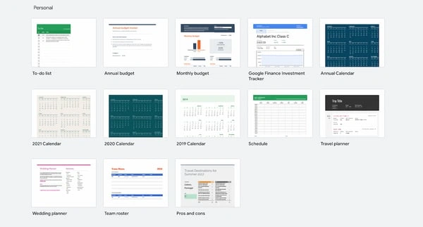 Plantillas de Google Sheets: galería de plantillas personales incorporada