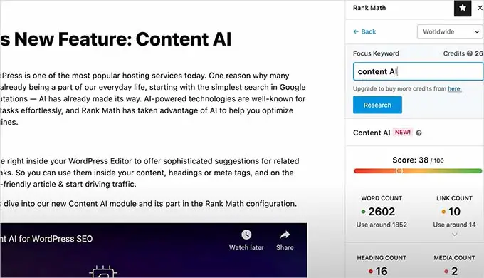 Rank Math content AI