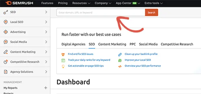 Semrush dashboard