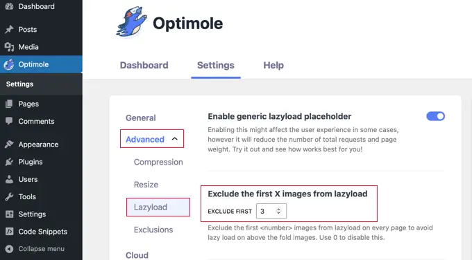 Optimole's Advanced Lazyload Settings