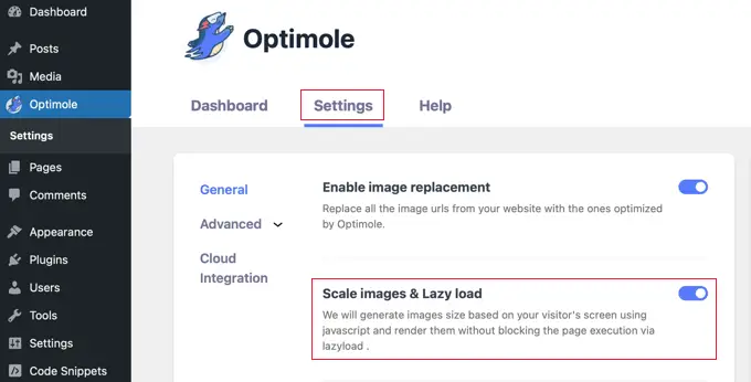 Make Sure Optimole's Lazyload Setting Is Enabled