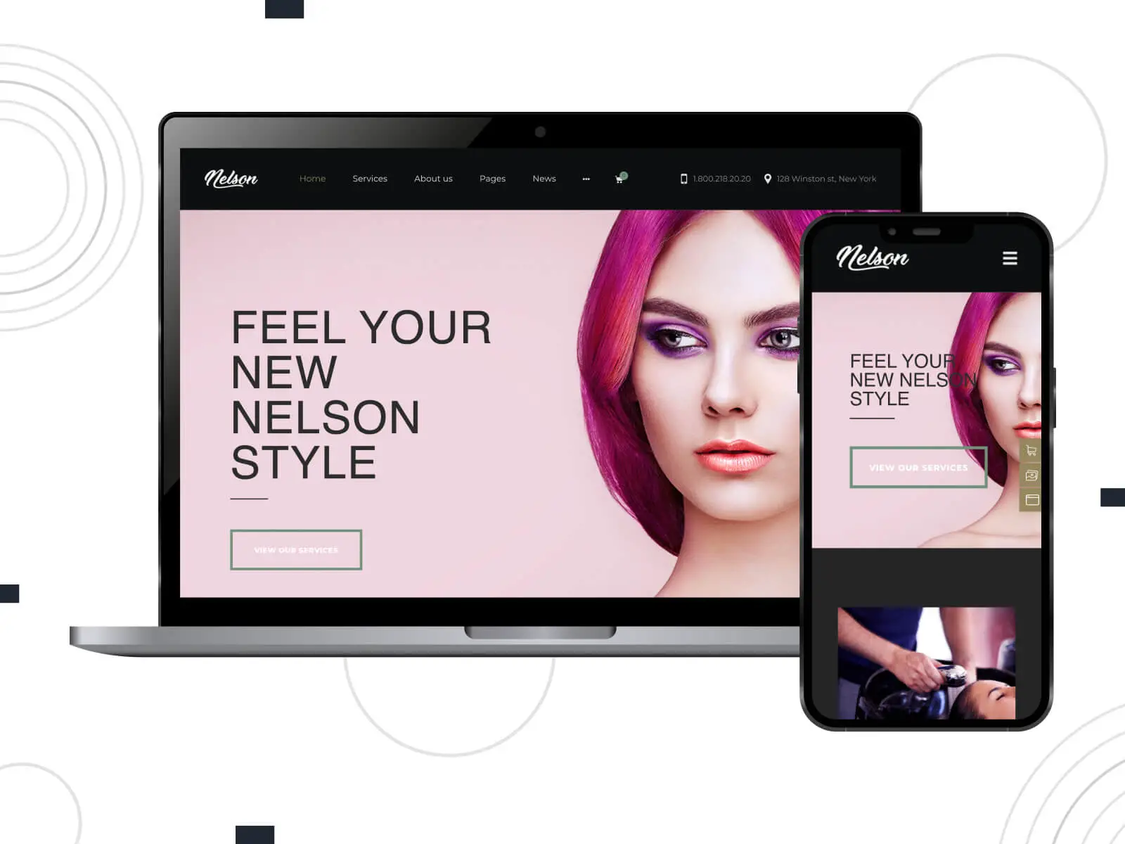 Bild von Nelson – helle, warme, intuitive und elegante WP-Vorlage für Friseure und Friseurläden in den Farbschemata Gainsboro, Braun und Rosébraun