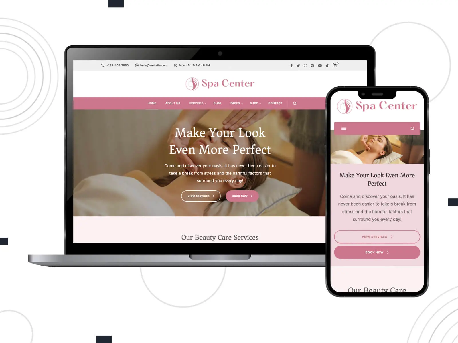 Gambar Spa Center - template WordPress barbershop yang ringan dan menarik dengan pilihan mudah digunakan dalam gradasi warna abu-abu, coklat pelana, dan hijau zaitun tua