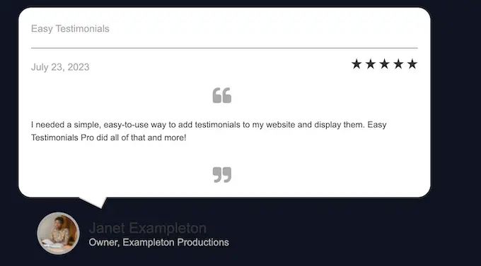 Easy testimonials plugin review example