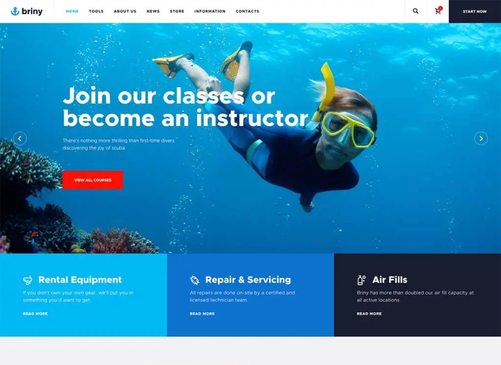 Briny | Tauchschule & Wassersport WordPress Theme + RTL