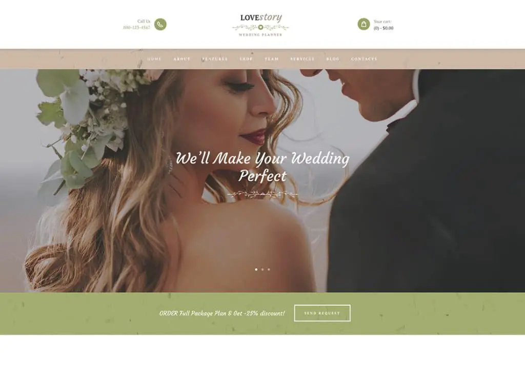 História de amor - lindo tema WordPress para planejador de casamento e eventos