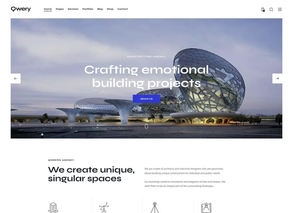 Qwery - Tema empresarial multifuncional para WordPress e WooCommerce