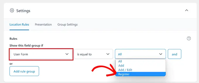 Add conditional logic for the additional user field