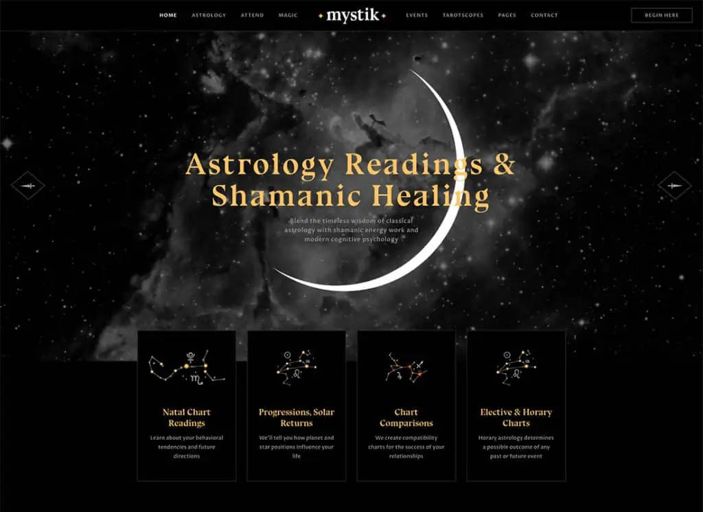 Mystik - Motyw WordPress z astrologii i horoskopu ezoterycznego Wróżenie