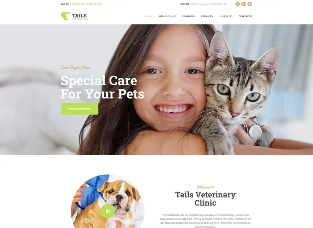 Tails - Tema de WordPress para clínica veterinaria, cuidado de mascotas y animales