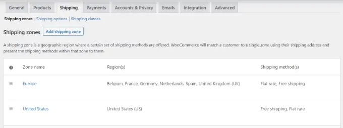 View shipping zone details