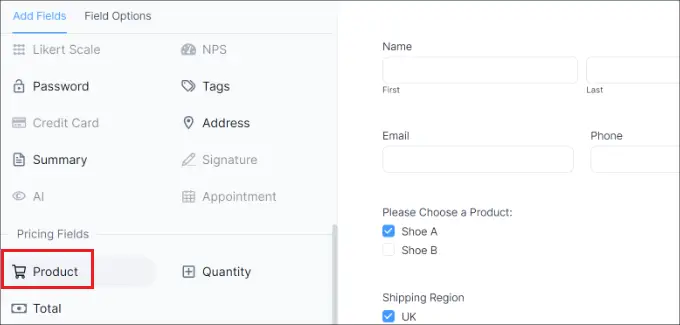 Add a product form field