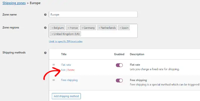 Edit shipping method