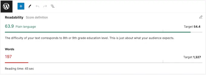 Semrush's readability score