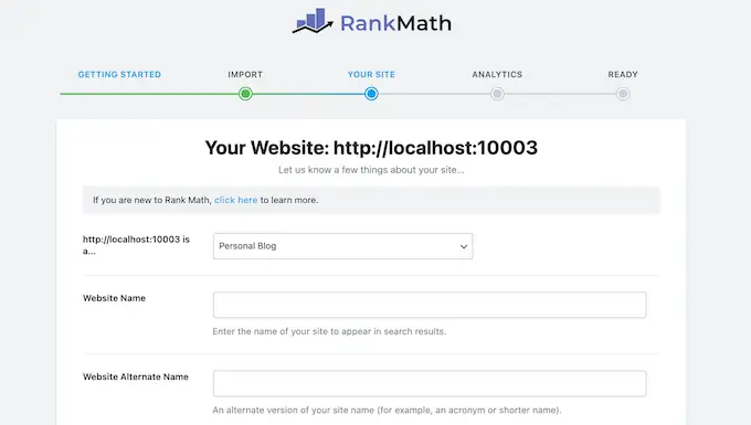 The Rank Math setup wizard