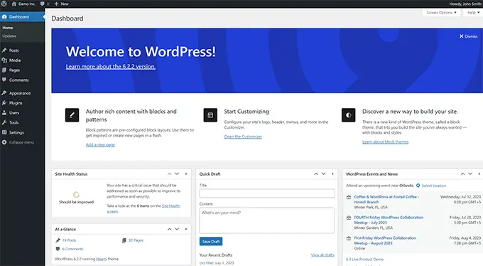 WordPress dashboard