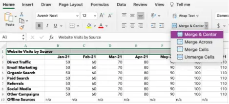 كيفية توسيط البيانات في Excel