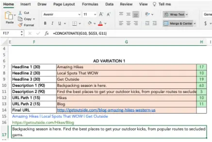 مثال على الدمج عبر في Excel