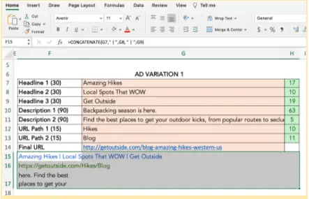 Excel örneğinde birleştirme ve ortalama