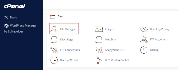 Open file manager in cpanel