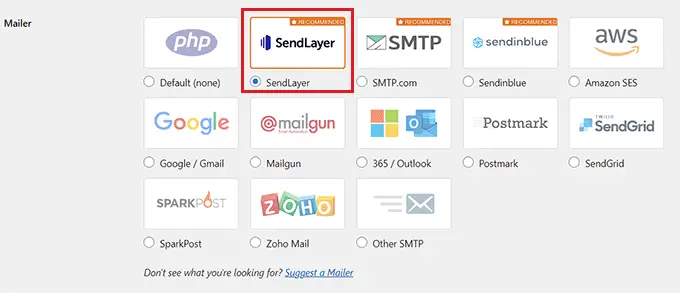 Choose SendLayer as the mailer