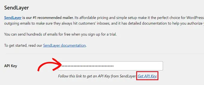 Add the SendLayer API key