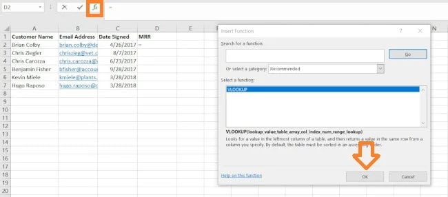 Utilizarea VLOOKUP: Inserarea funcției VLOOKUP