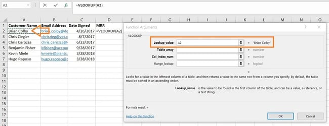 استخدام VLOOKUP: إدخال قيمة البحث