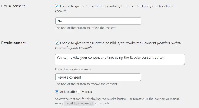 Refuse consent settings