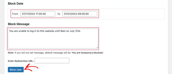 Blocking a User During a Date Range