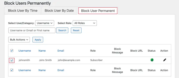 Choosing Users to Block Permanently