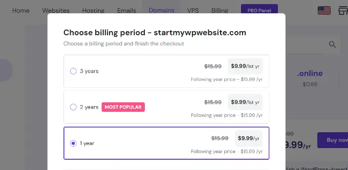 Select billing period