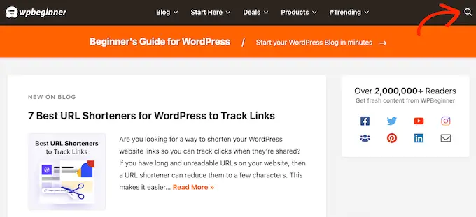 An example of a search bar on the WPBeginner website