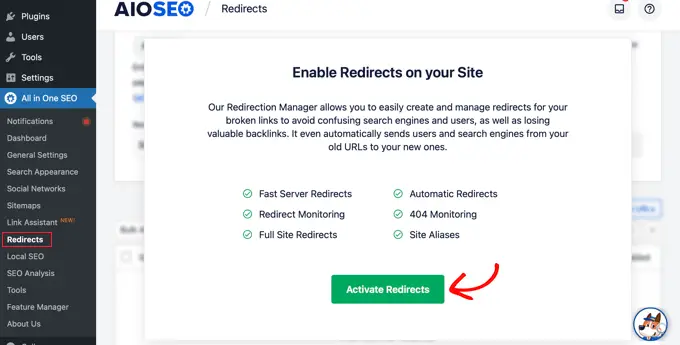 Activate AIOSEO Redirects