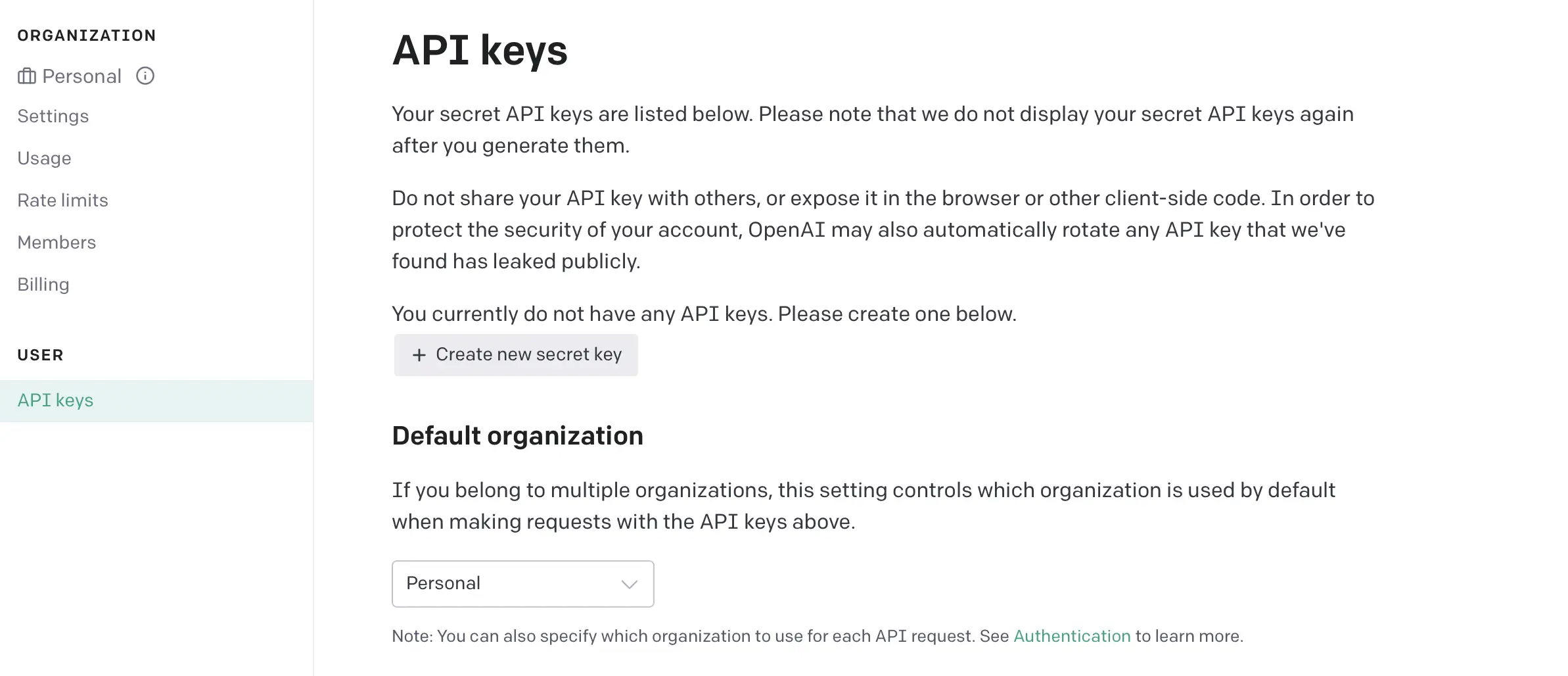 Hasilkan kunci Open AI API.