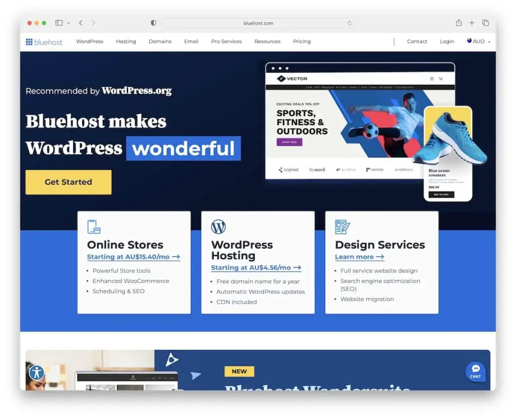 hosting wordpress bluehost di australia