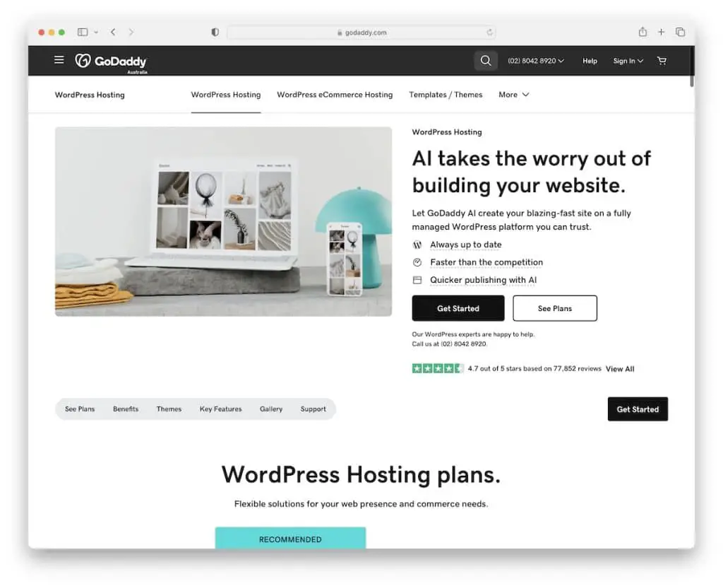 hosting wordpress godaddy di australia