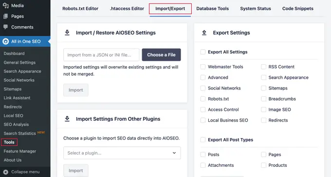 Import export your WordPress SEO data and settings