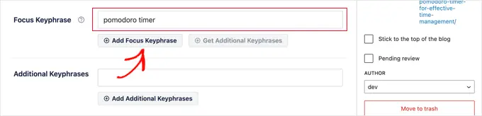 Add focus keyword for your post or page