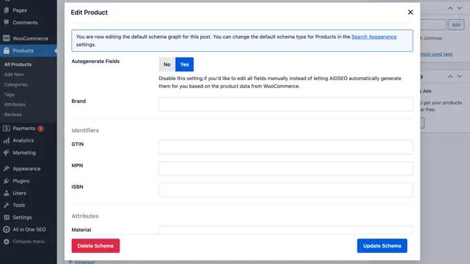 Edit product schema in All in One SEO