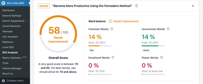 AIOSEO Headline Analyzer Results